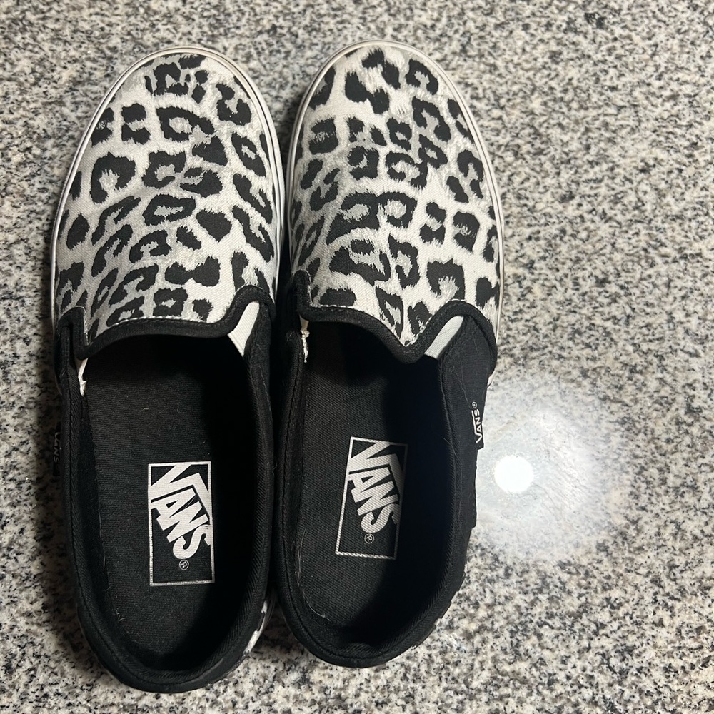Vans Women's Black and White Slip-On Shoes